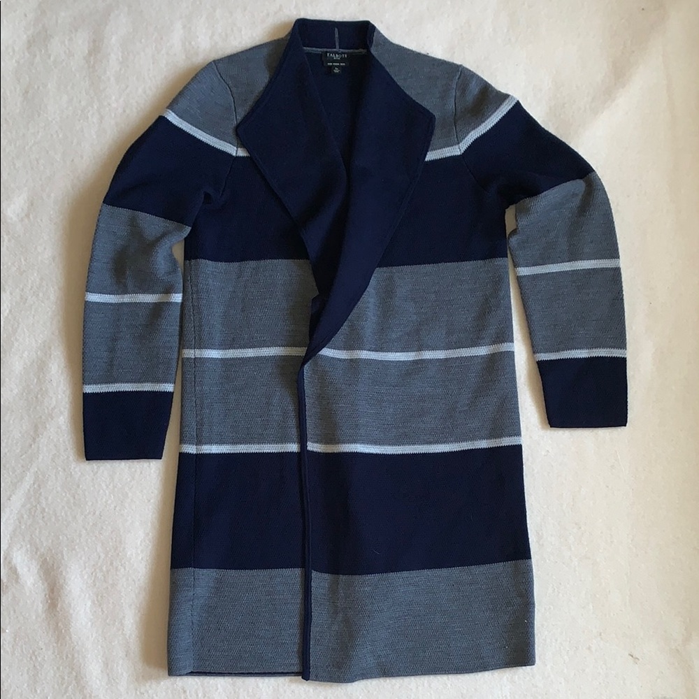 Talbots Merino Wool Blue Gray Striped Cardigan Women’s Size Small Petite